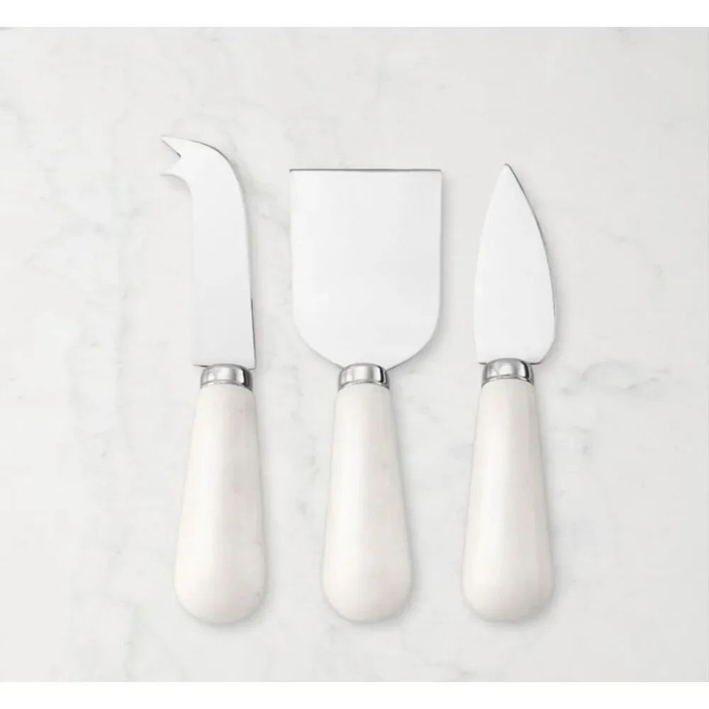 Williams Sonoma White Marble Cheese Knife Set of 3 Stainless Steel Serving Knive